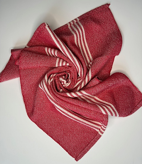 Handwoven "Faded" Red & White Tea Towel (100% Cotton)