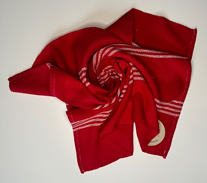 Handwoven Red & White Tea Towel (100% Cotton)