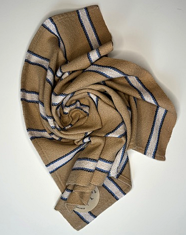 Handwoven Desert Tan, Blues & White Tea Towel (100% Cotton)