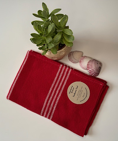 Handwoven Red & White Tea Towel (100% Cotton)