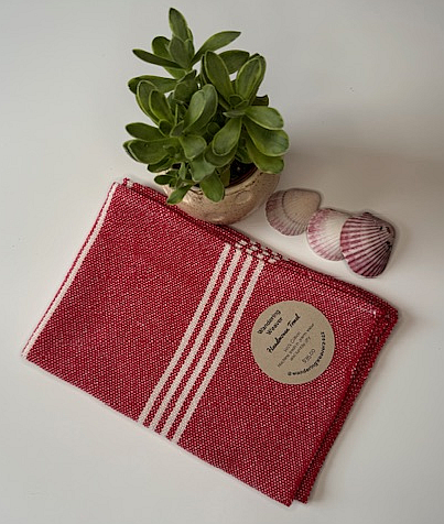 Handwoven "Faded" Red & White Tea Towel (100% Cotton)