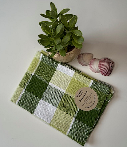 Handwoven Spring Green Tea Towel (100% Cotton)