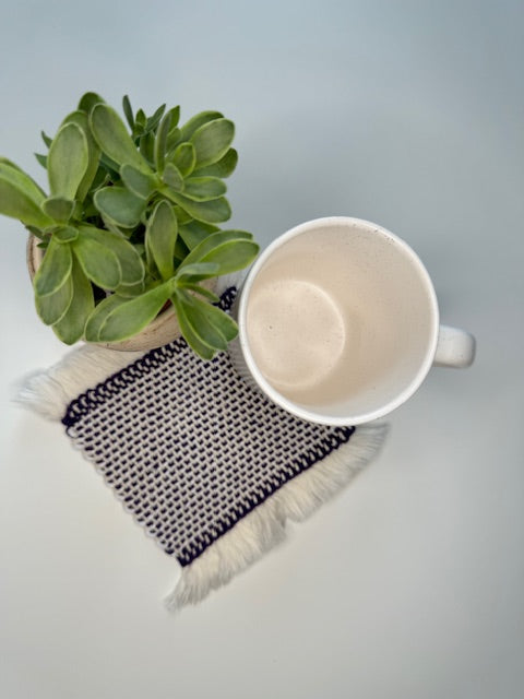 Handwoven Purple & Ivory Mug Rug (100% Cotton)