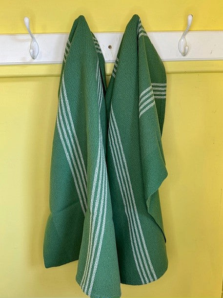 Handwoven Green & White Tea Towel (100% Cotton)