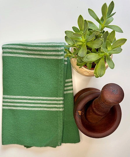 Handwoven Green & White Tea Towel (100% Cotton)