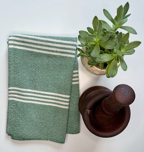 Handwoven "Faded" Green & White Tea Towel (100% Cotton)