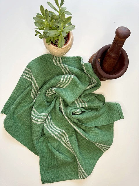 Handwoven Green & White Tea Towel (100% Cotton)