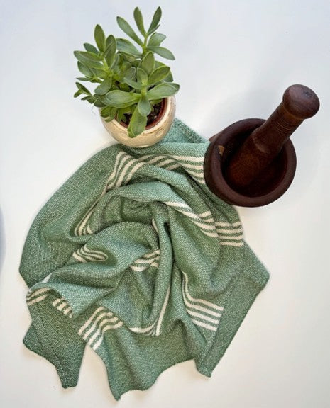 Handwoven "Faded" Green & White Tea Towel (100% Cotton)